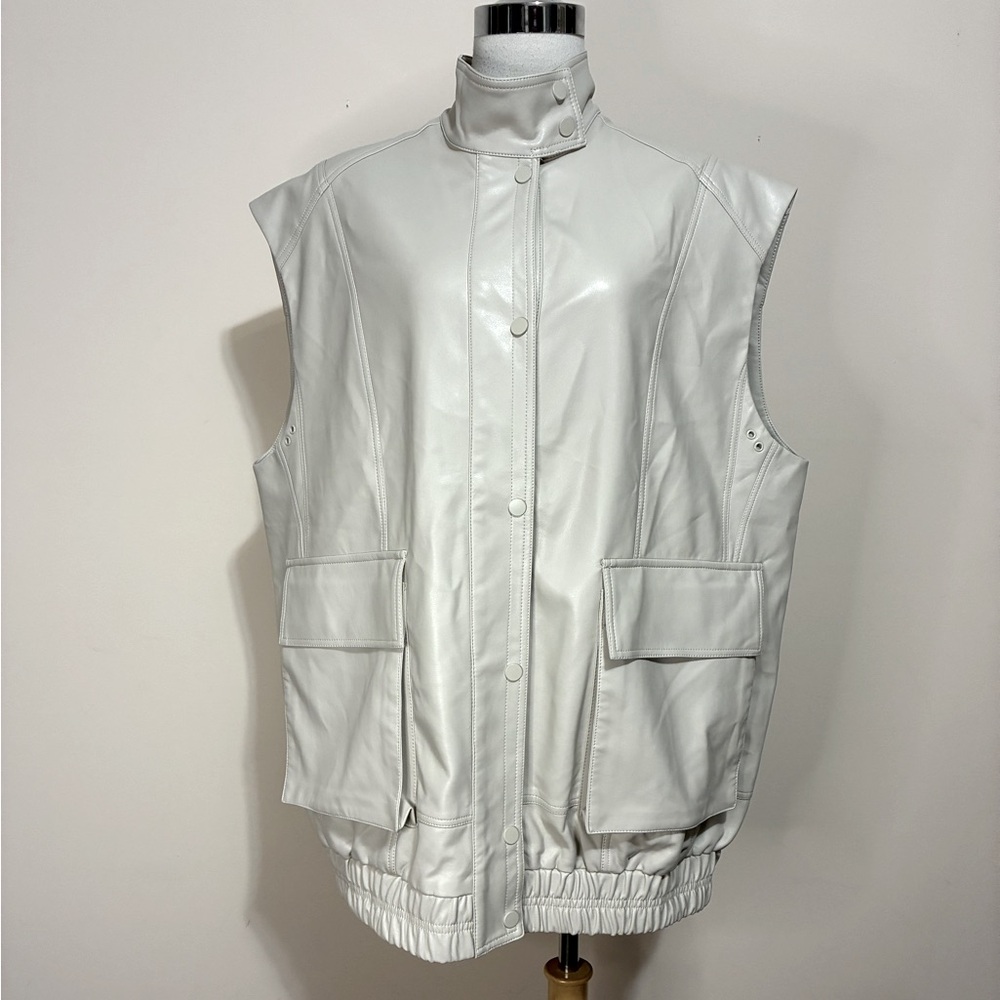 Anthropologie Women’s Faux Leather Oversized Vest with Stand Collar